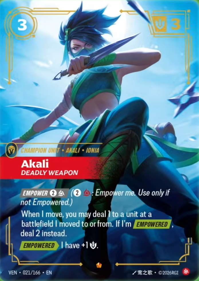 Akali, Deadly Weapon — Riftbound TCG card